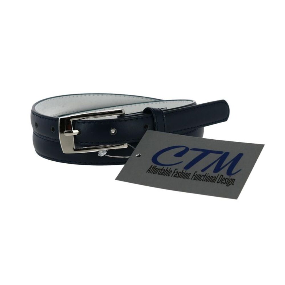 CTM Women's 3/4 Inch Skinny Leather Dress Belt Silver Buckle - Picture 2 of 3